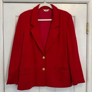Vtg Bleyle Red 100% Wool 2 Button Blazer Jacket Gold Women's 10 USA